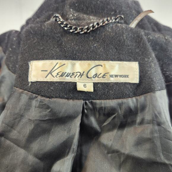 Kenneth Cole Black Wool Blend Coat Fitted Pea Coat Dark Academia 6 - Picture 4 of 5